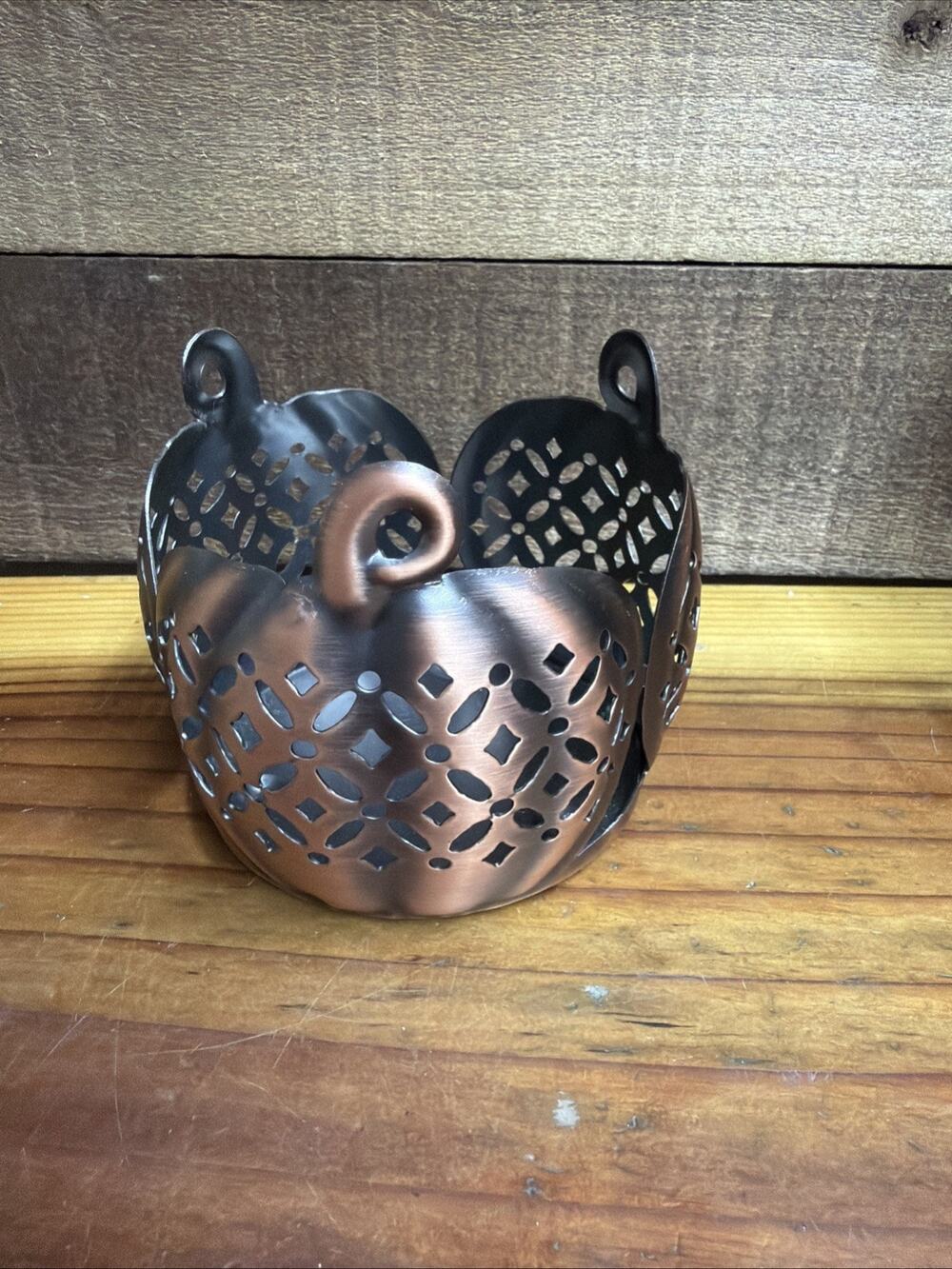 Bath & Body Works Pumpkin Metal Copper 3 Wick Candle Holder Fall Decor